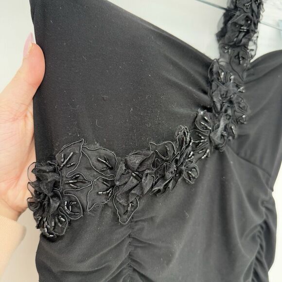 Taboo 90s Y2k Black Ruched Lace One Shoulder Vintage Mini Formal Dress XL - Picture 5 of 13